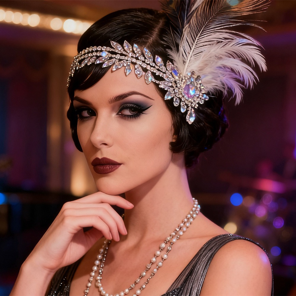 Feather Hair Extension - Retro Vintage Piuma Fascia Paillettes Cristallo